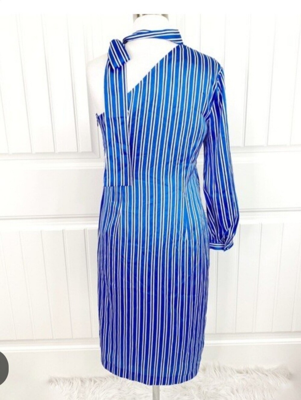 Banana Republic Blue and White Striped One-Shoulder Midi Skirt